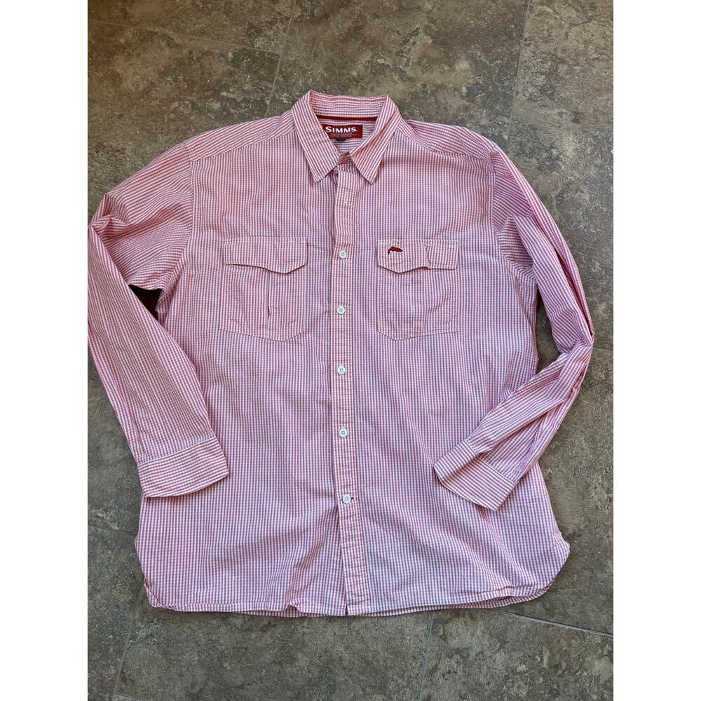 Simms red check, Long Sleeve, button Down Shirt, Men's size XL